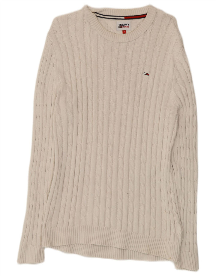 Tommy Hilfiger Ανδρικό πουλόβερ με λαιμόκοψη, μεσαίο λευκό βαμβακερό