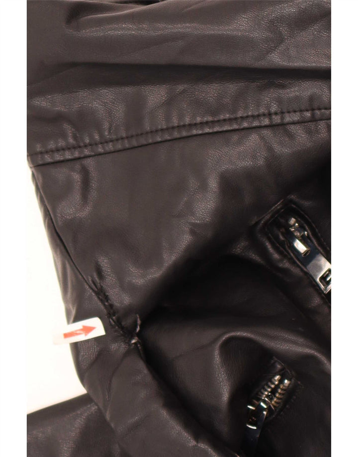 Zara Γυναικείο Μπουφάν Biker από συνθετικό δέρμα Oversized UK 10 Small Black Polyester