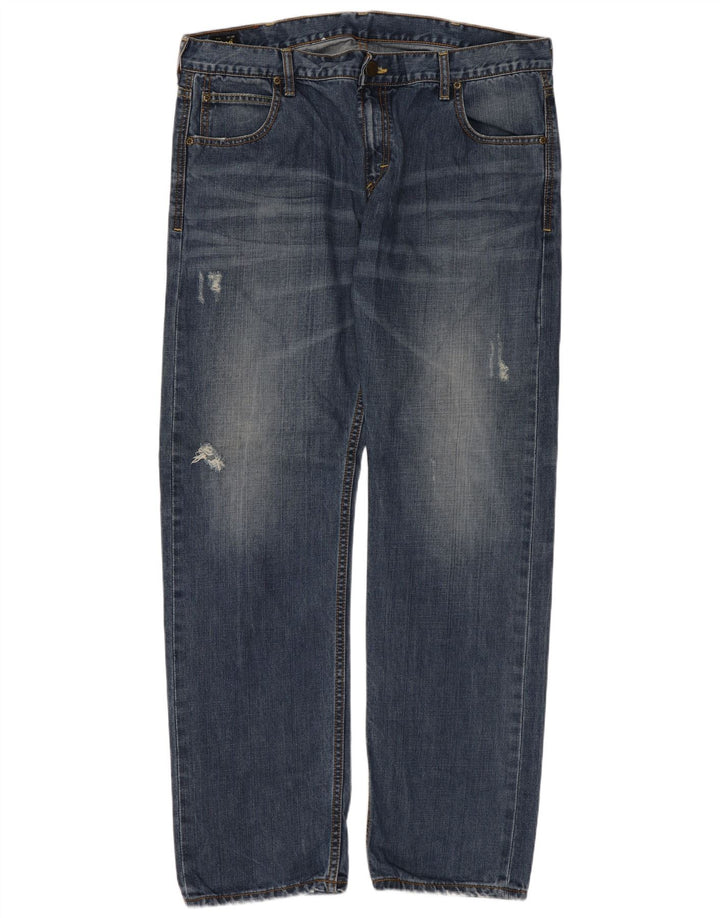 Lee Mens Knox Distressed Straight Jeans W38 L32 Μπλε βαμβακερό