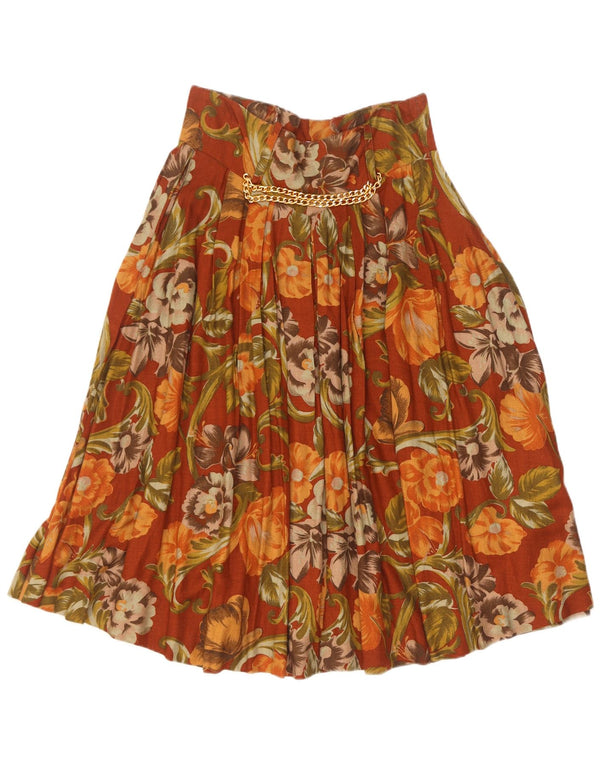 Vintage Γυναικεία Πλισέ Φούστα IT 44 Medium W28 Καφέ Floral