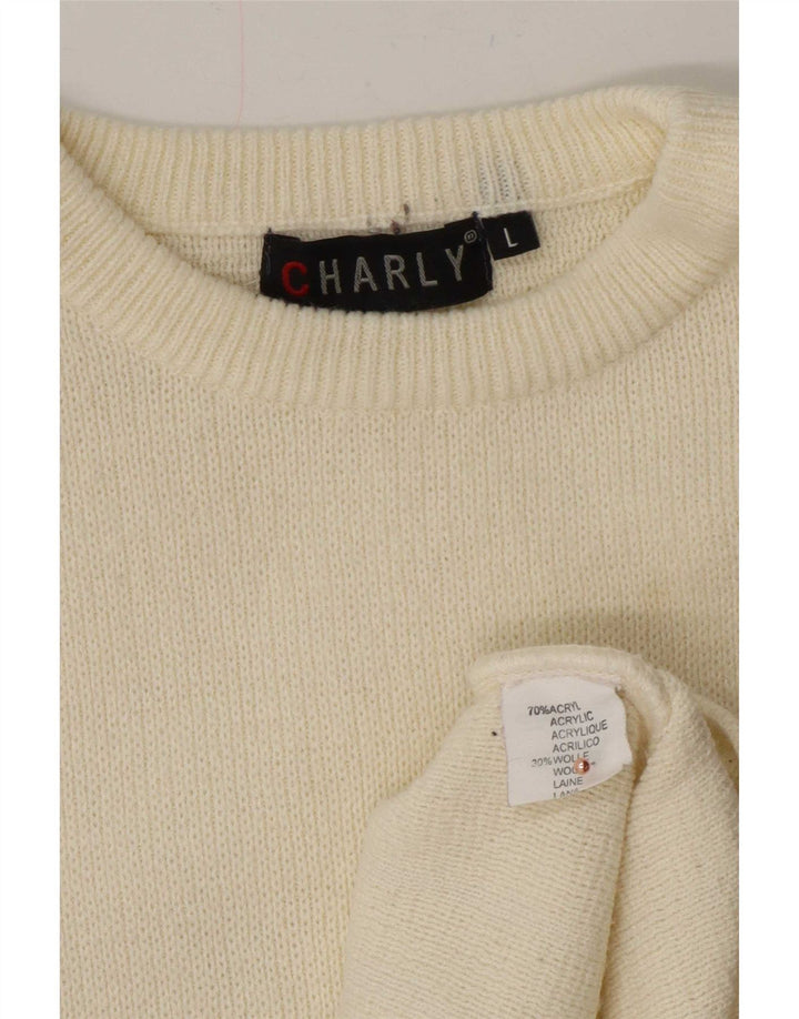 Ανδρικό πουλόβερ Charly Boat Neck Jumper Μεγάλο σε λευκό γεωμετρικό μαλλί