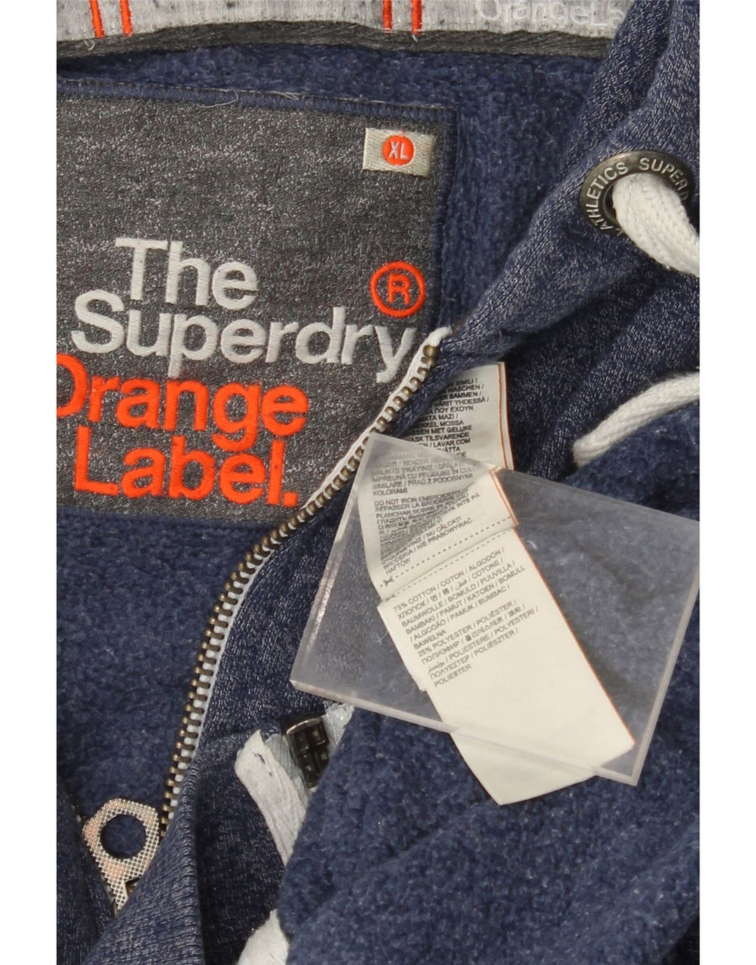 Ανδρικό πουλόβερ με κουκούλα με φερμουάρ SUPERDRY XL Βαμβακερό μπλε ναυτικό