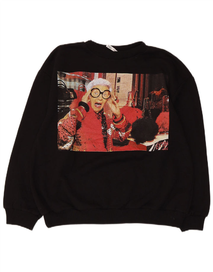 Γυναικείο γραφικό φούτερ ZARA Jumper UK 14 Μεσαίο μαύρο βαμβακερό