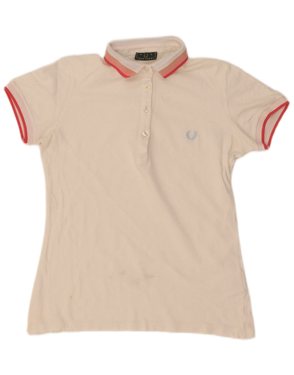 Fred Perry Γυναικείο πουκάμισο πόλο UK 14 μεγάλο λευκό βαμβακερό ριγέ
