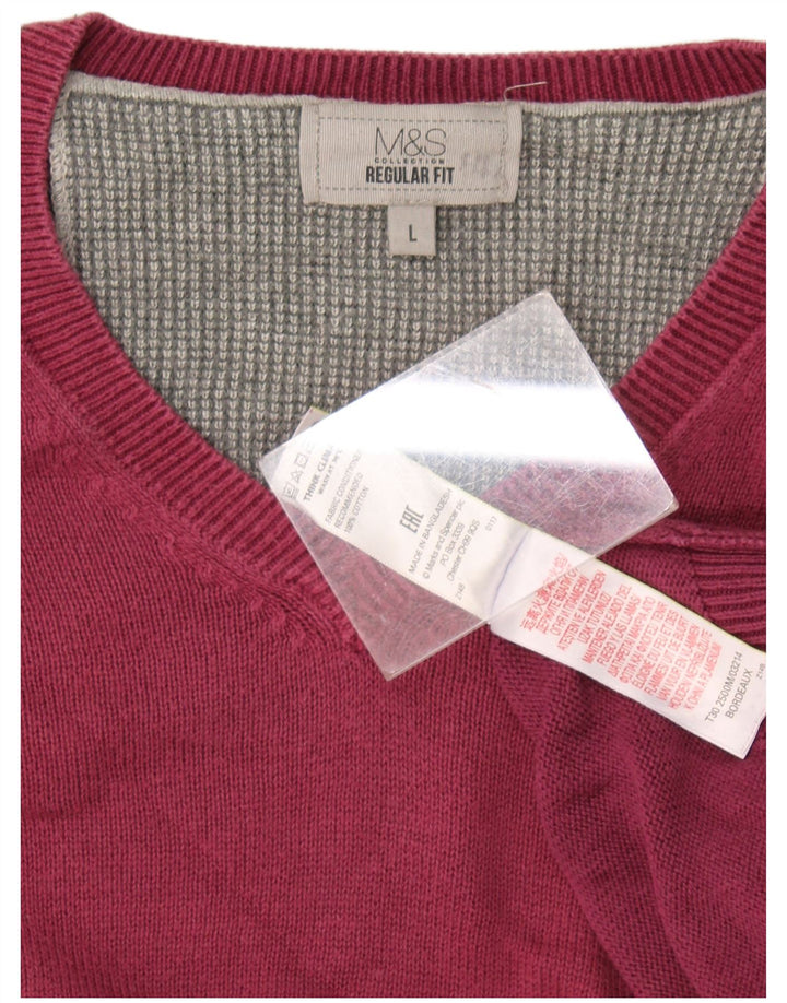 Marks & Spencer Ανδρικό πουλόβερ με κανονική εφαρμογή με λαιμόκοψη V-λαιμόκοψη μεγάλο μπορντό