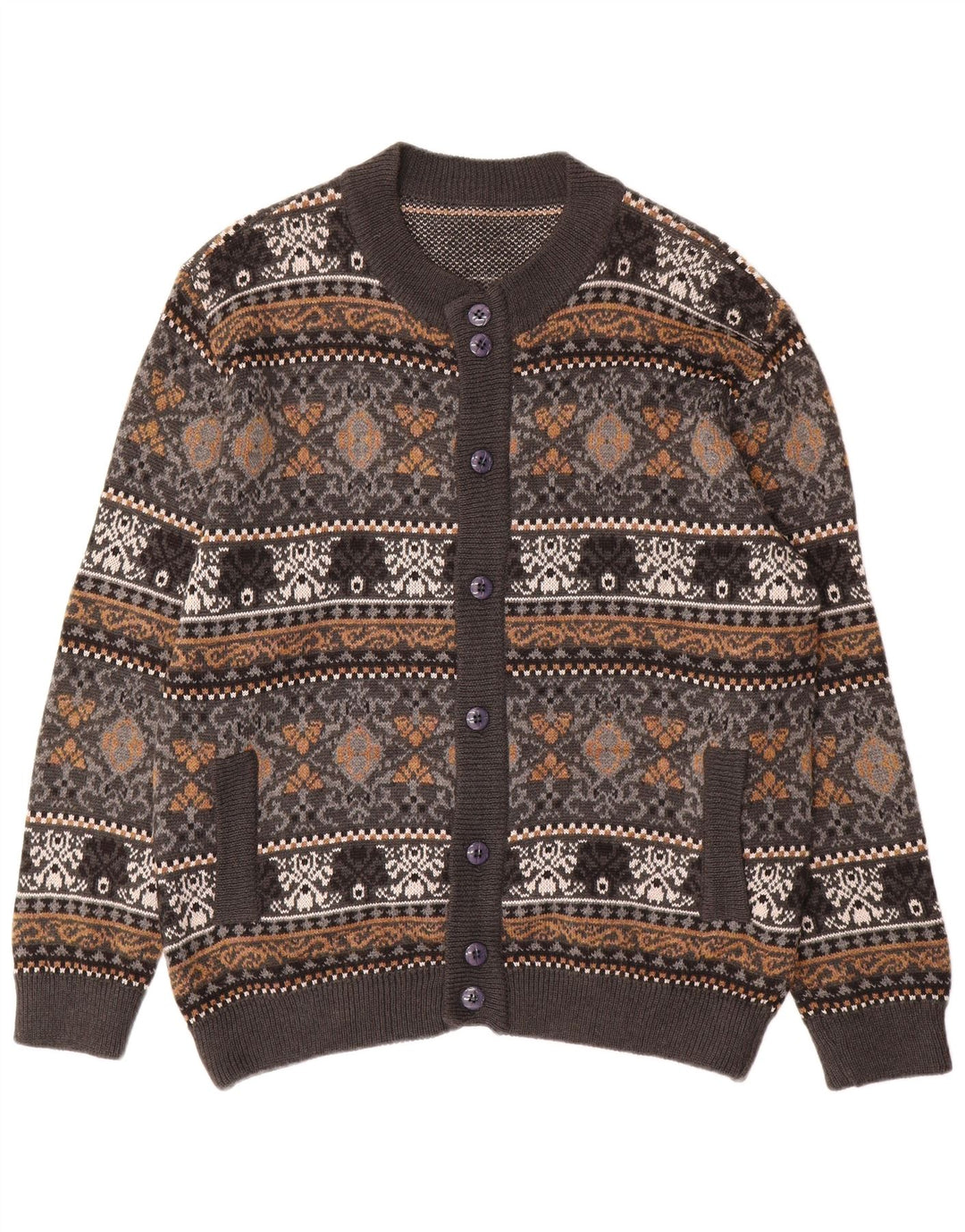 Vintage Ανδρικό Ζακέτα πουλόβερ Μεγάλο Γκρι Μαλλί Fair Isle