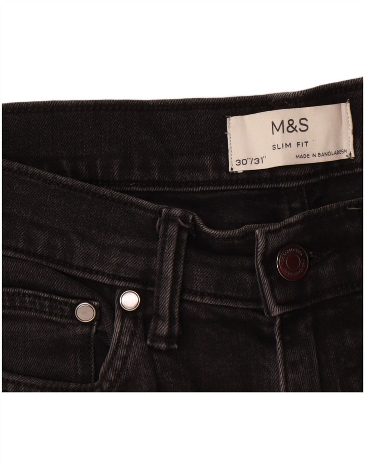 Marks & Spencer Ανδρικό Slim Jeans W30 L28 Μαύρο βαμβακερό