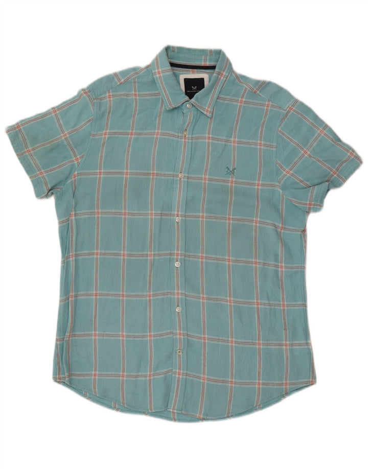 Ανδρικό κοντομάνικο πουκάμισο Crew Clothing Μεγάλο τυρκουάζ τσοκ βισκόζη