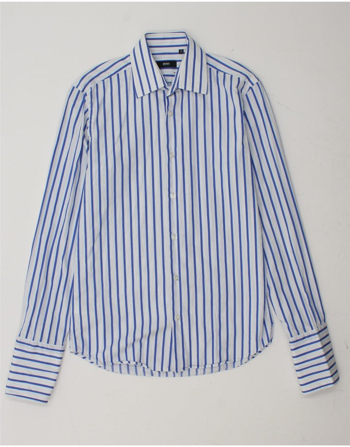 Ανδρικό επίσημο πουκάμισο HUGO BOSS νούμερο 38 15 Μεσαίο μπλε βαμβακερό ριγέ