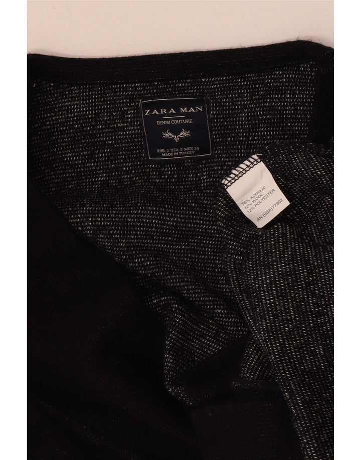 Zara Ανδρικό πουλόβερ ζακέτα με διπλό στήθος μικρό μαύρο ακρυλικό