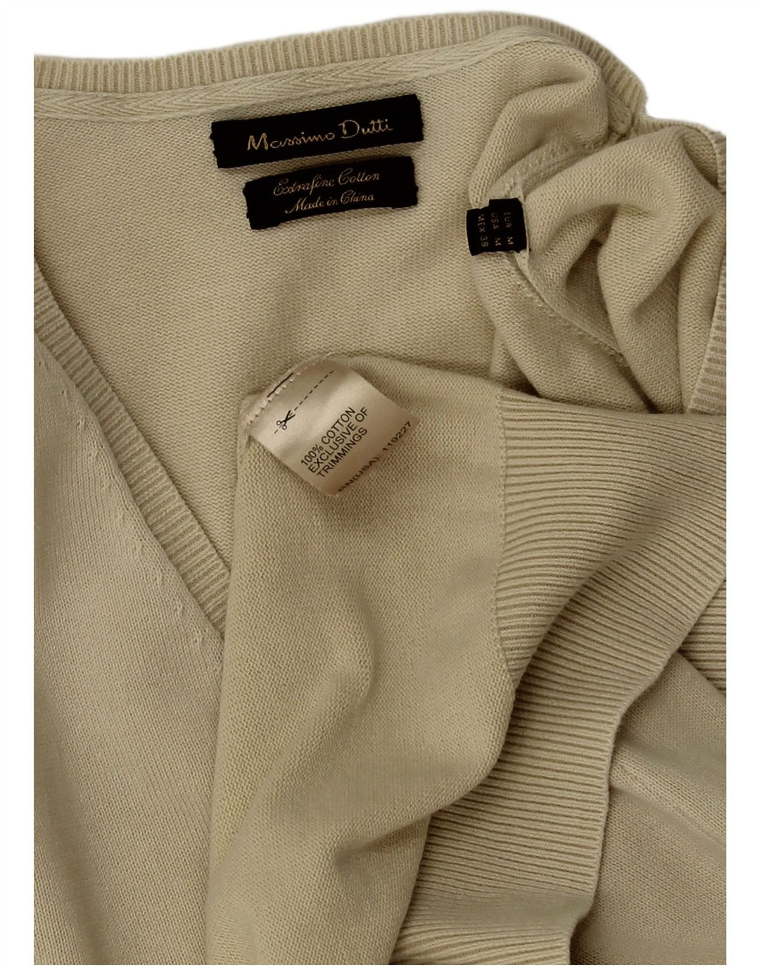 Ανδρικό πουλόβερ Massimo Dutti με V λαιμόκοψη, μεσαίο βαμβακερό μπεζ