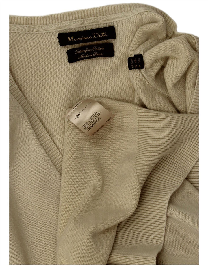 Ανδρικό πουλόβερ Massimo Dutti με V λαιμόκοψη, μεσαίο βαμβακερό μπεζ