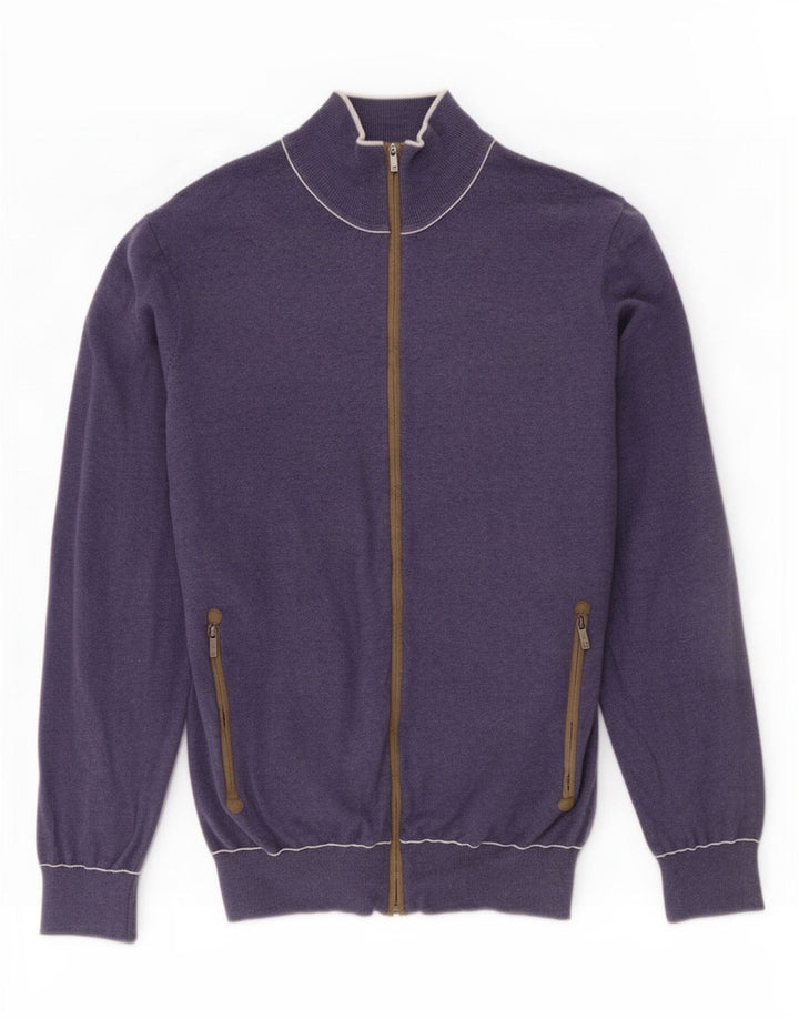 Ανδρικό πουλόβερ ζακέτα Massimo Dutti, μεσαίο μπλε βαμβακερό