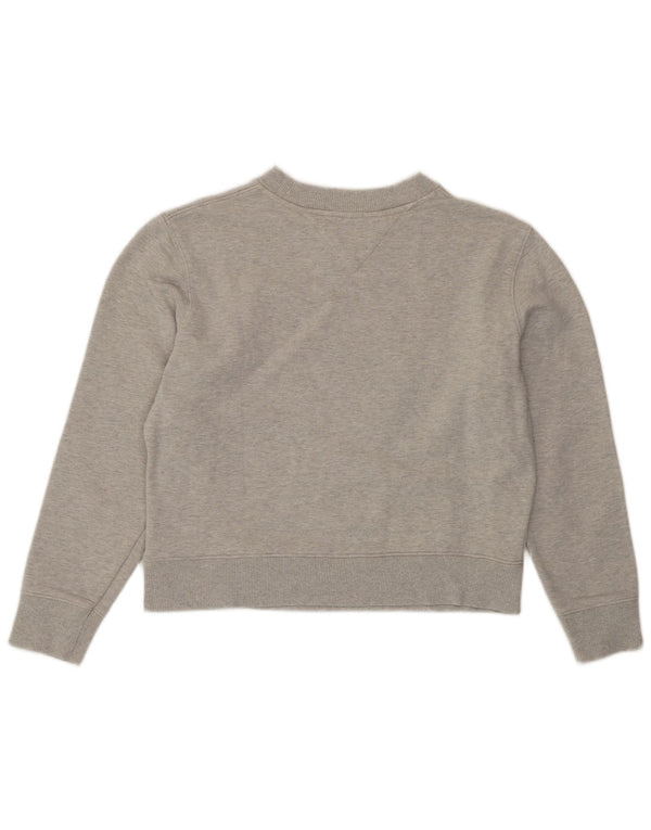 TOMMY HILFIGER Γυναικείο Crop Γραφικό Φούτερ Jumper UK 16 Large Grey