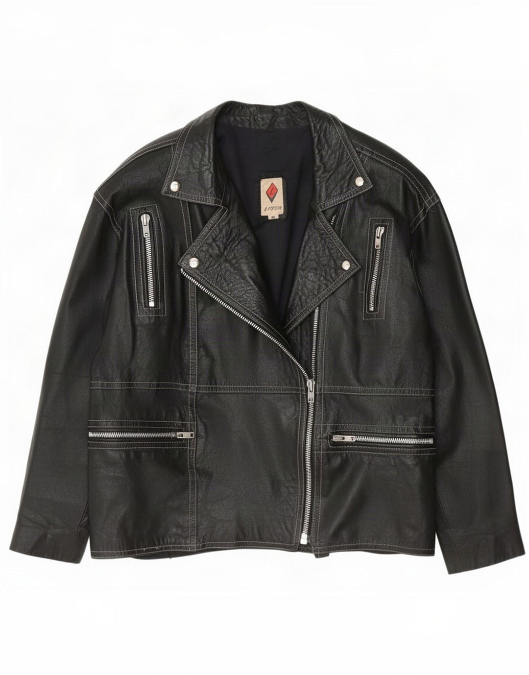 Vintage Γυναικείο Biker Δερμάτινο Μπουφάν IT 48 XL Μαύρο