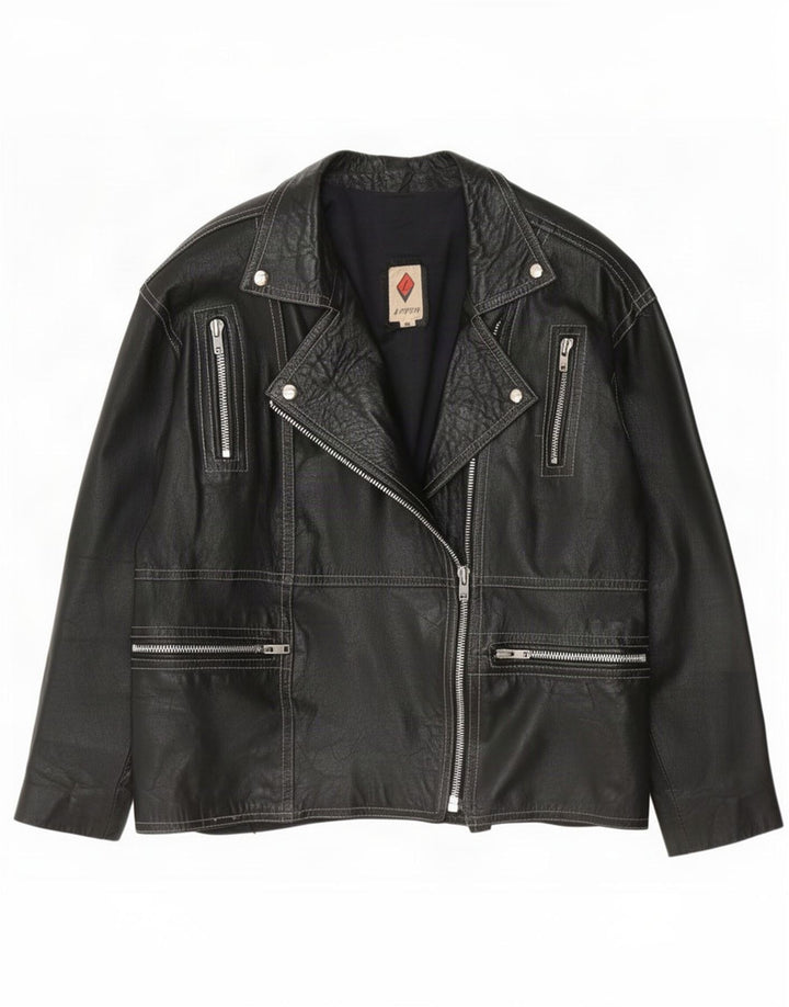 Vintage Γυναικείο Biker Δερμάτινο Μπουφάν IT 48 XL Μαύρο