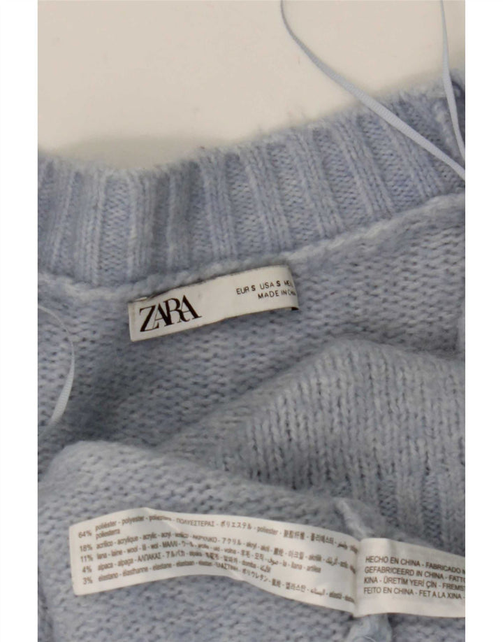 Zara Γυναικείο πουλόβερ με ζακέτα UK 10 Small Blue Polyester