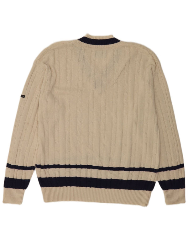 TRUSSARDI JEANS Ανδρικό πουλόβερ με λαιμόκοψη 2XL Λευκό βαμβακερό