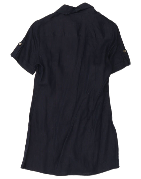 Laura Ashley Womens Short Sleeves Shirt Dress UK 8 Small Navy Blue Linen