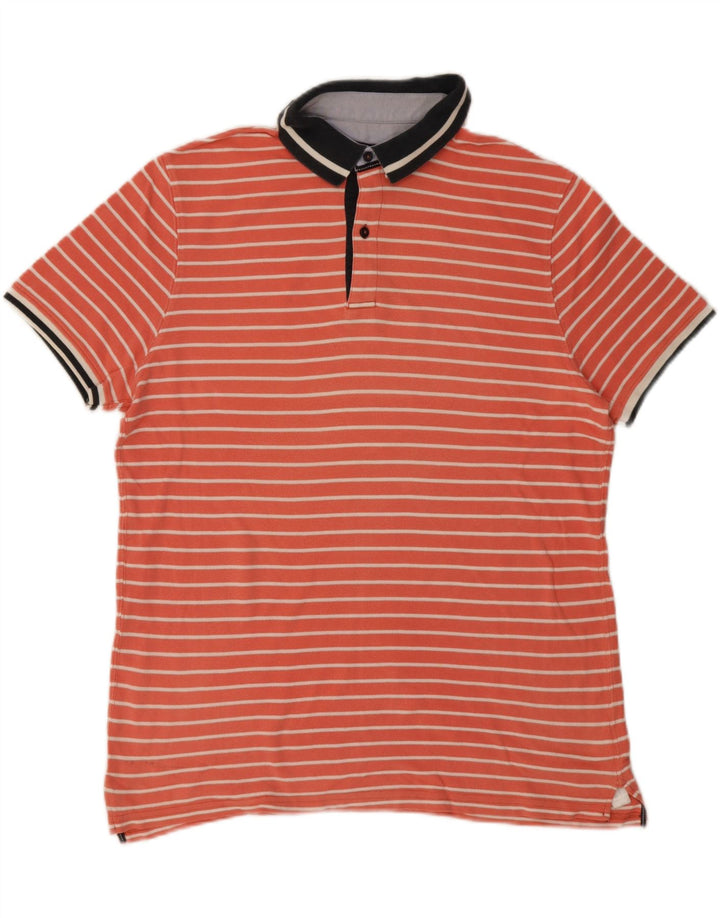 Ανδρικό πουκάμισο πόλο Massimo Dutti XL Πορτοκαλί βαμβακερό ριγέ