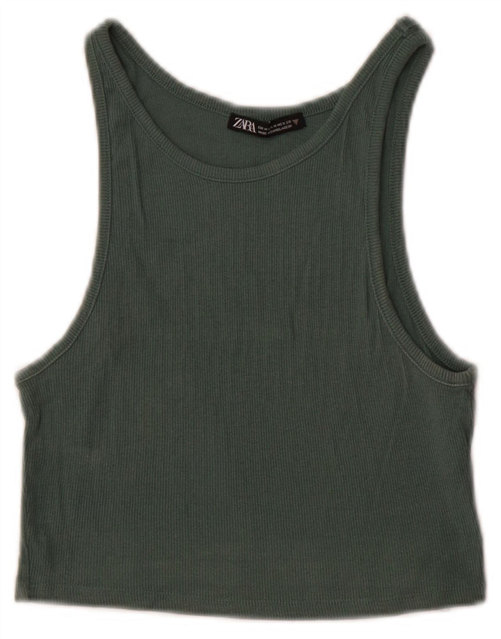 Zara Γυναικείο Γιλέκο Crop UK 12 Βαμβακερό μεσαίο πράσινο