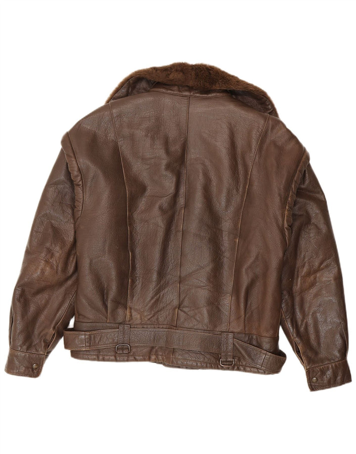 Vintage Ανδρικό Δερμάτινο Μπουφάν Biker UK 38 Δερμάτινο Μεσαίο Καφέ