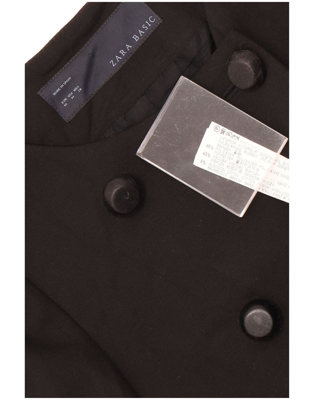 Zara Γυναικείο Παλτό με διπλό στήθος UK 12 Medium Black Polyester