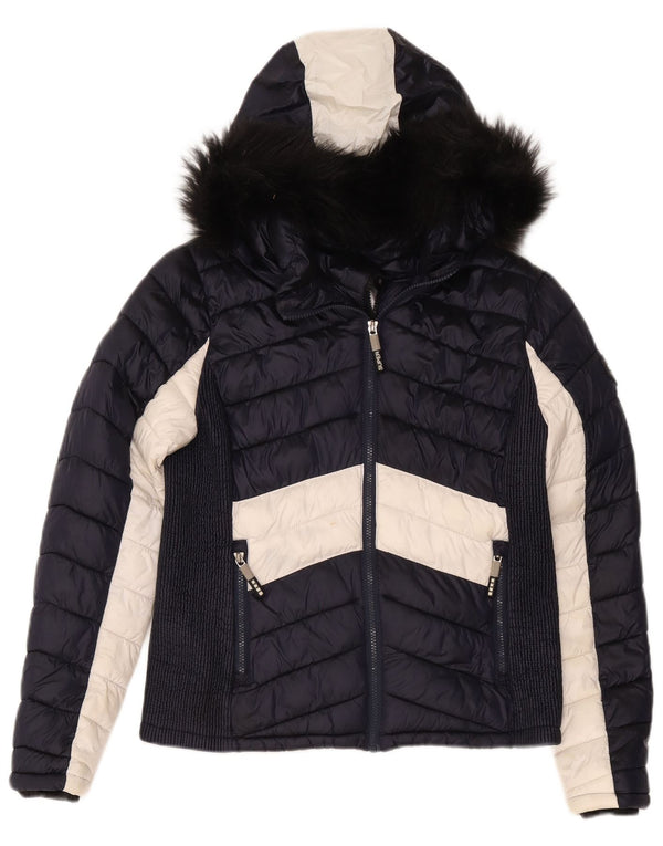Superdry γυναικείο μπουφάν με κουκούλα UK 14 Large Navy Blue Colorblock