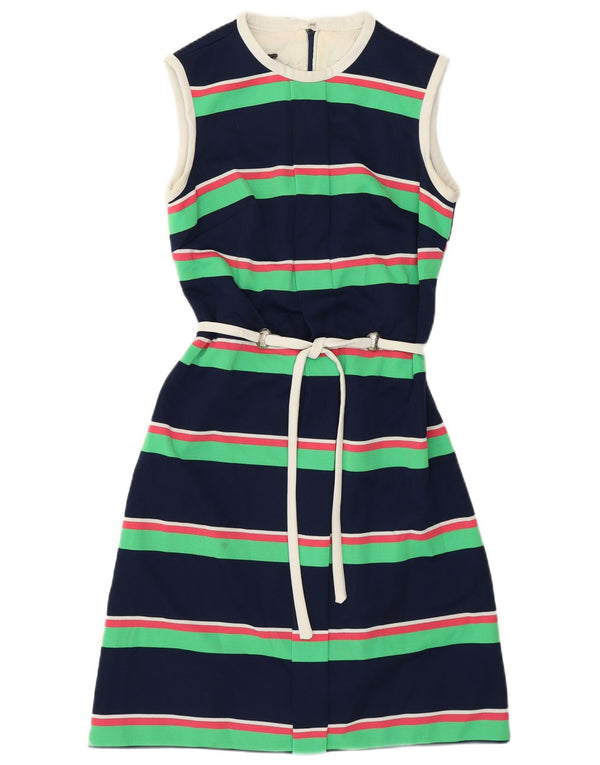 Vintage γυναικείο αμάνικο φόρεμα A-Line UK 12 Medium Navy Blue ριγέ