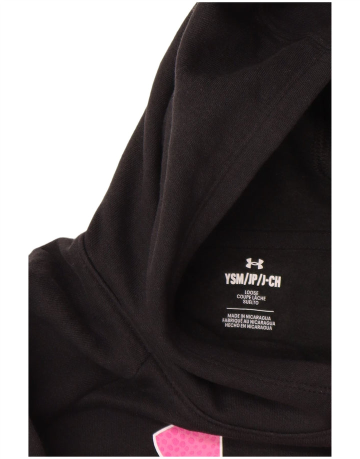 UNDER Armour Girls Graphic Hoodie Jumper 7-8 ετών Small Black Cotton