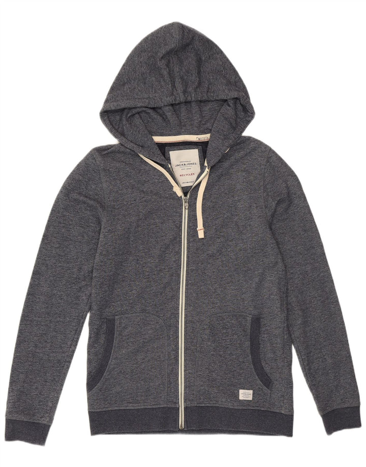 Ανδρικό πουλόβερ Jack & Jones με φερμουάρ με κουκούλα με μεσαίο γκρι πολυεστέρα