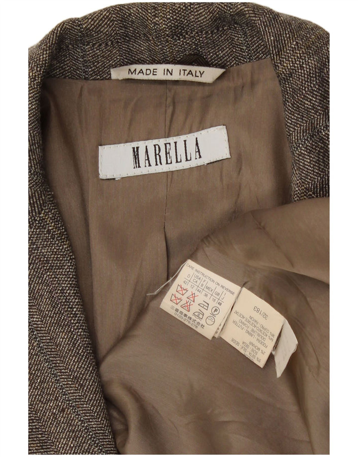 Marella Γυναικείο σακάκι blazer UK 16 μεγάλο καφέ ψαροκόκκαλο βισκόζη