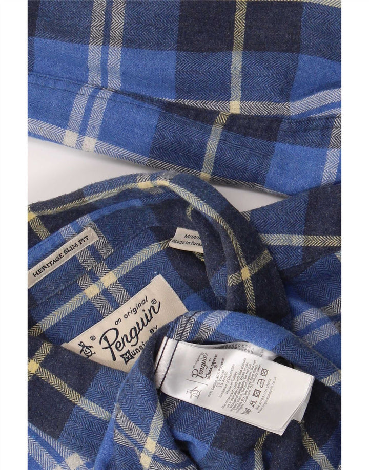 Ανδρικό Penguin Heritage Fit Slim Flannel πουκάμισο, μεσαίο μπλε βαμβακερό