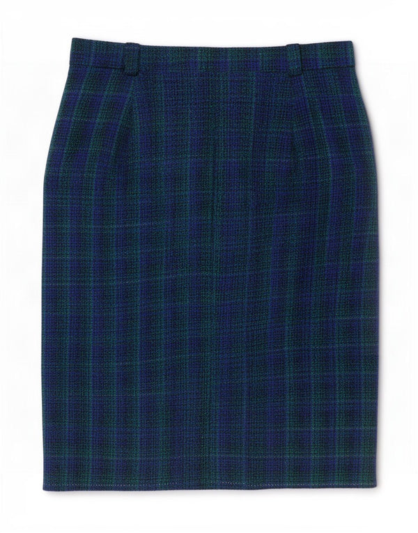 Hucke Γυναικεία Pencil Φούστα UK 18 XL W34 Blue Check Virgin Wool