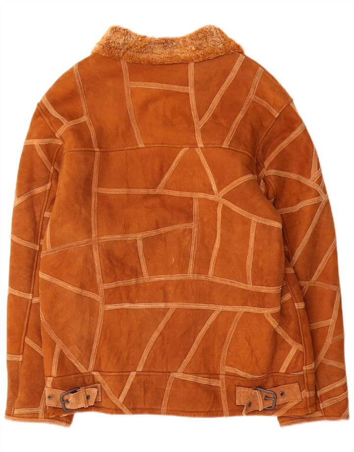 Vintage Γυναικείο Shearling Jacket UK 14 Medium Brown γεωμετρικό