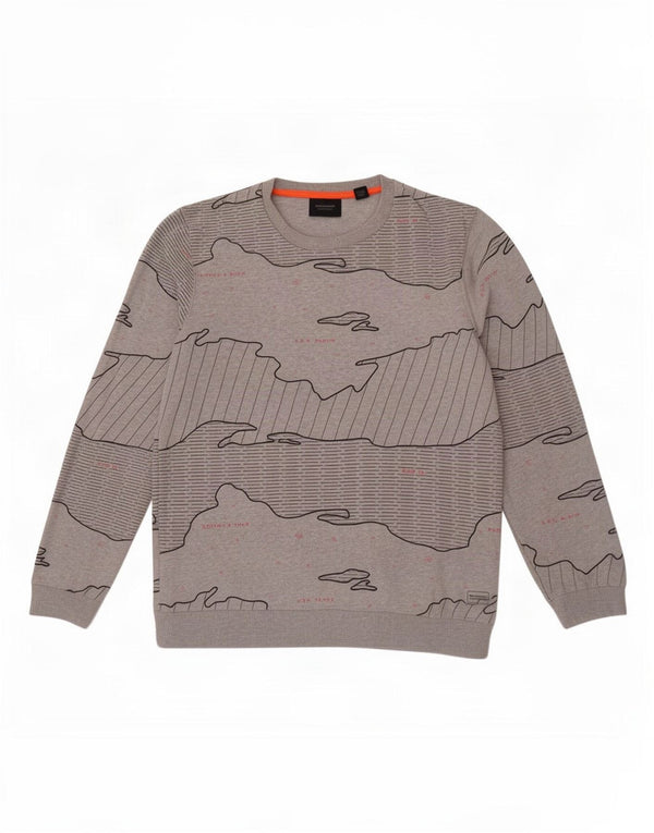 Scotch & Soda Mens Abstract Pattern Sweatshirt Jumper Large Grey Cotton