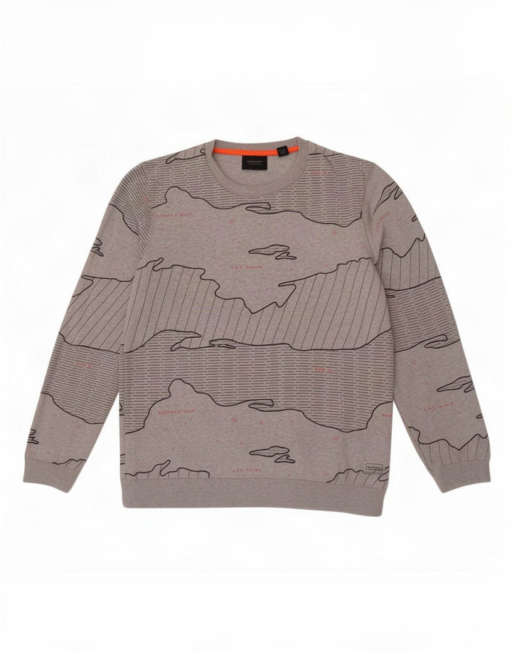 Scotch & Soda Ανδρικό φούτερ με αφηρημένο σχέδιο πουλόβερ σε μεγάλο γκρι βαμβακερό