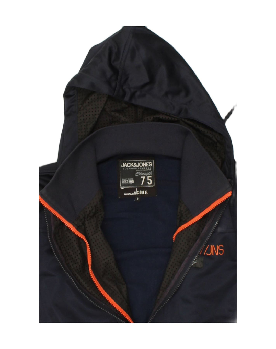 JACK & JONES Mens Zip Hoodie Sweater Small Navy Blue Colourblock Polyester | Vintage Jack & Jones | Thrift | Second-Hand Jack & Jones | Used Clothing | Messina Hembry 