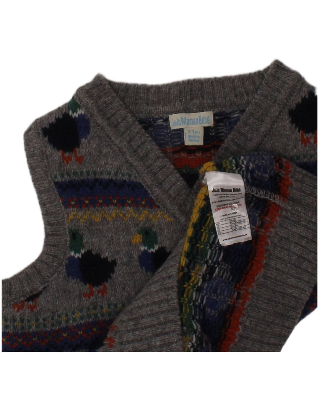 JOJO MAMAN BEBE Boys Vest Tank Top 2-3 Years Grey Fair Isle Lambswool