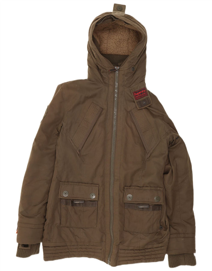 Superdry γυναικείο μπουφάν με κουκούλα αντιανεμικό UK 16 μεγάλο χακί πολυεστέρας