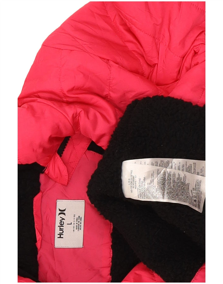 Hurley Girls Hooded Jacket 12-13 Years Large Pink Polyester