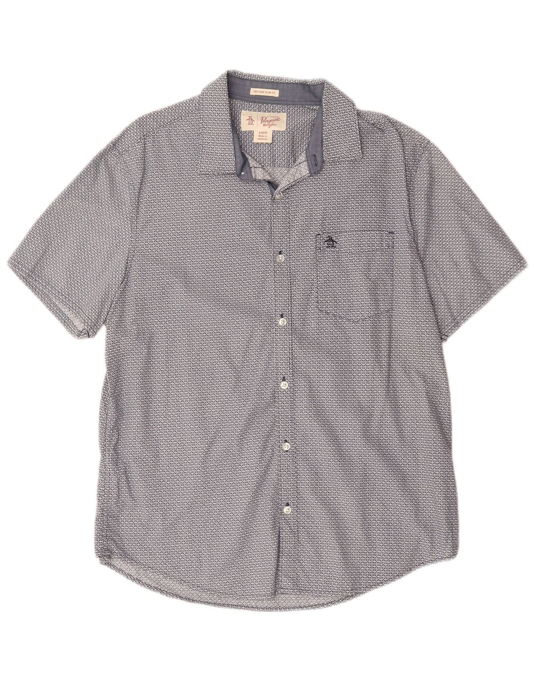 PENGUIN Ανδρικό πουκάμισο Heritage Slim Fit κοντομάνικο μεγάλο μπλε γεωμετρικό