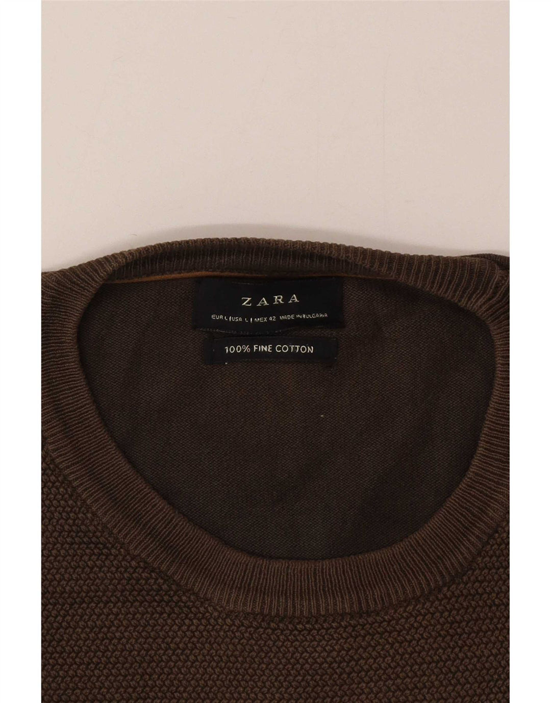 Ανδρικό πουλόβερ Zara Crew Neck Jumper Μεγάλο Καφέ Βαμβακερό