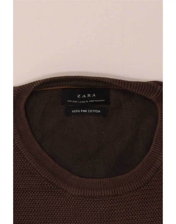 Ανδρικό πουλόβερ Zara Crew Neck Jumper Μεγάλο Καφέ Βαμβακερό