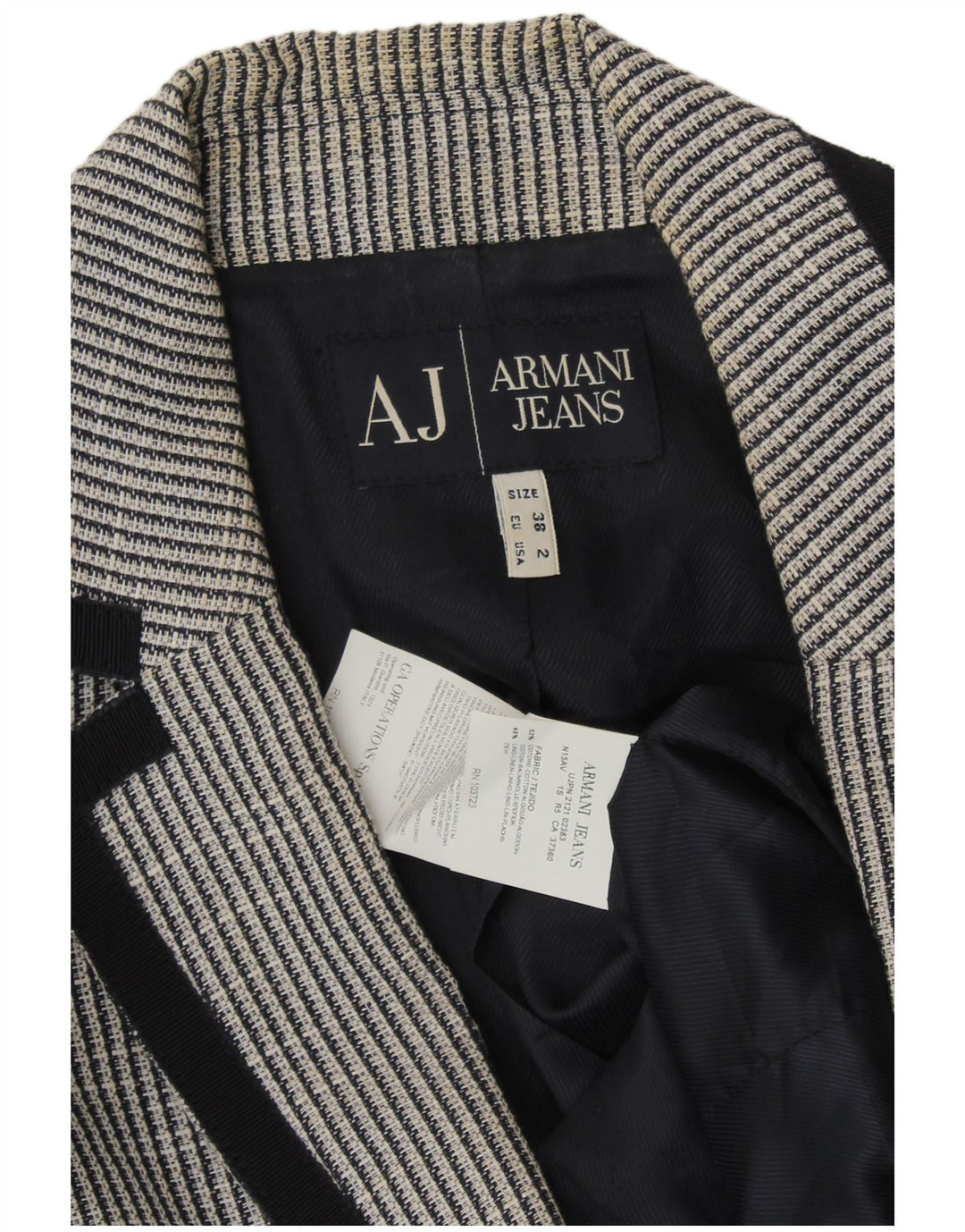 ARMANI JEANS Γυναικείο σακάκι μπλέιζερ με 2 κουμπιά EU 38 Μεσαίο γκρι ριγέ