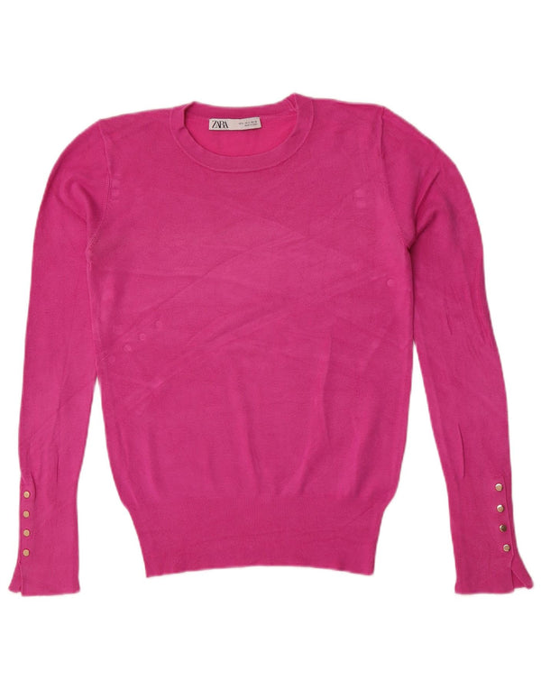 Zara Γυναικείο πουλόβερ με λαιμόκοψη UK 10 Small Pink