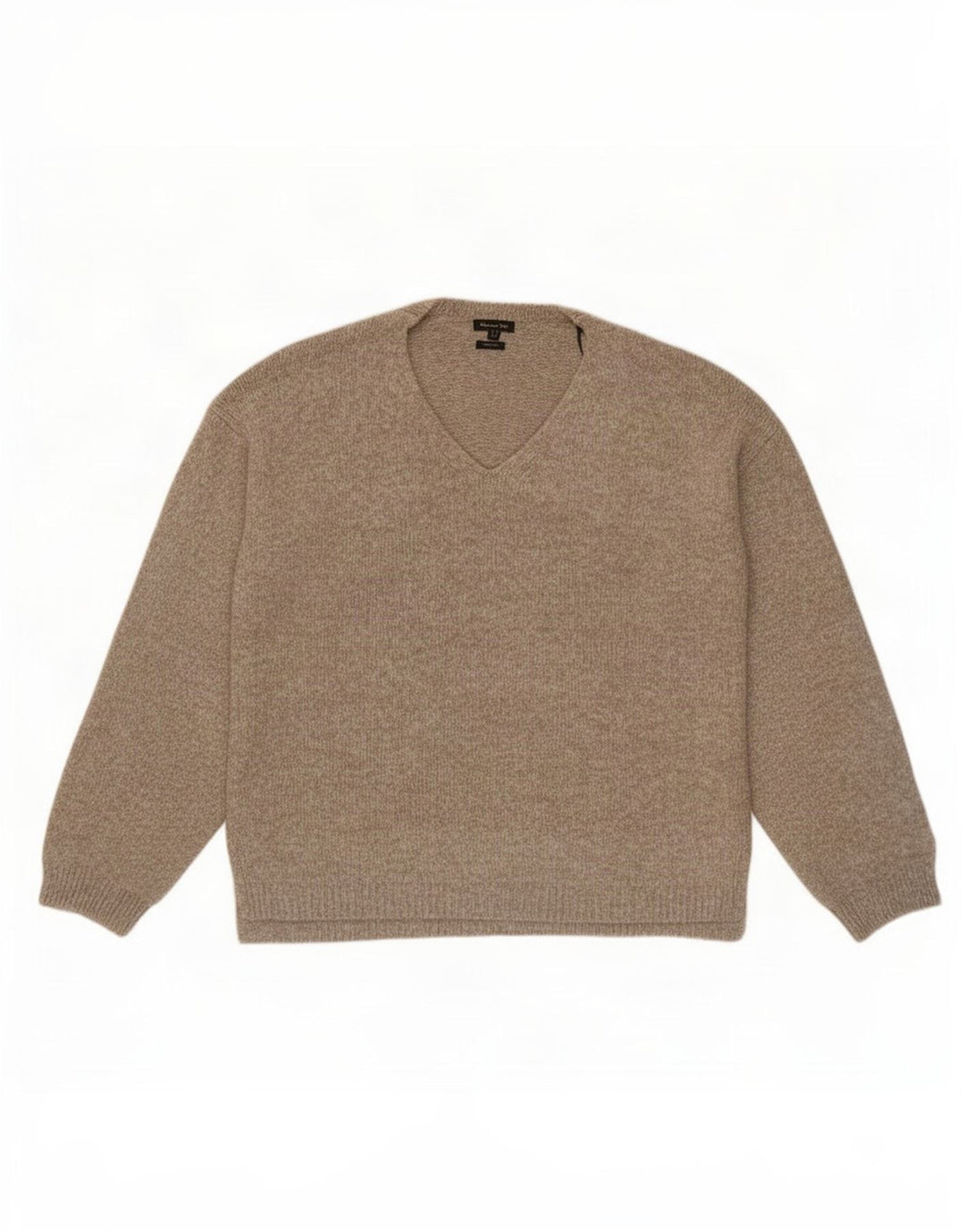 Ανδρικό πουλόβερ Massimo Dutti με V λαιμόκοψη, μεσαίο μπεζ πολυαμίδιο