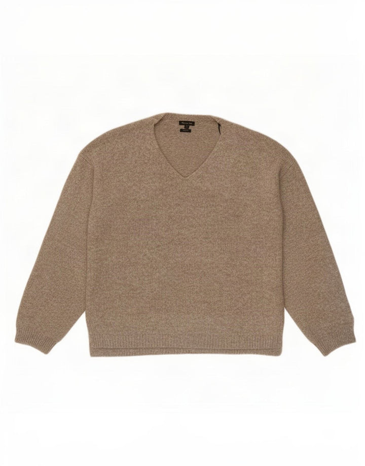 Ανδρικό πουλόβερ Massimo Dutti με V λαιμόκοψη, μεσαίο μπεζ πολυαμίδιο