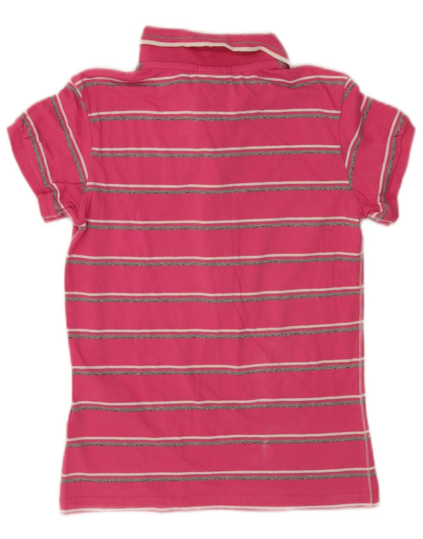 Champion Womens Heritage Fit Polo Shirt UK 14 Ροζ μεσαίο βαμβακερό ριγέ