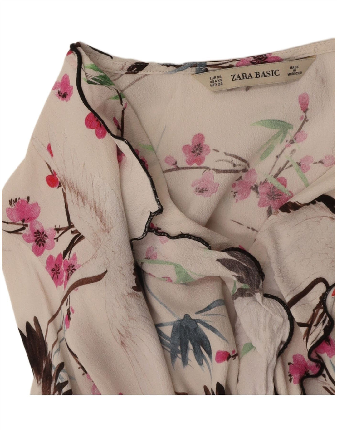 ZARA Womens Oversized Ruffle Front Blouse Top UK 6 XS White Floral